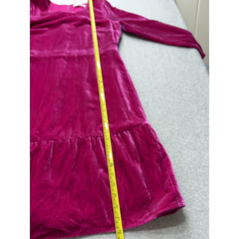Boden Velvet Dress Womens Medium Pink Scoop Neck Long Sleeve Shift Midi Ruffle - Picture 14 of 16
